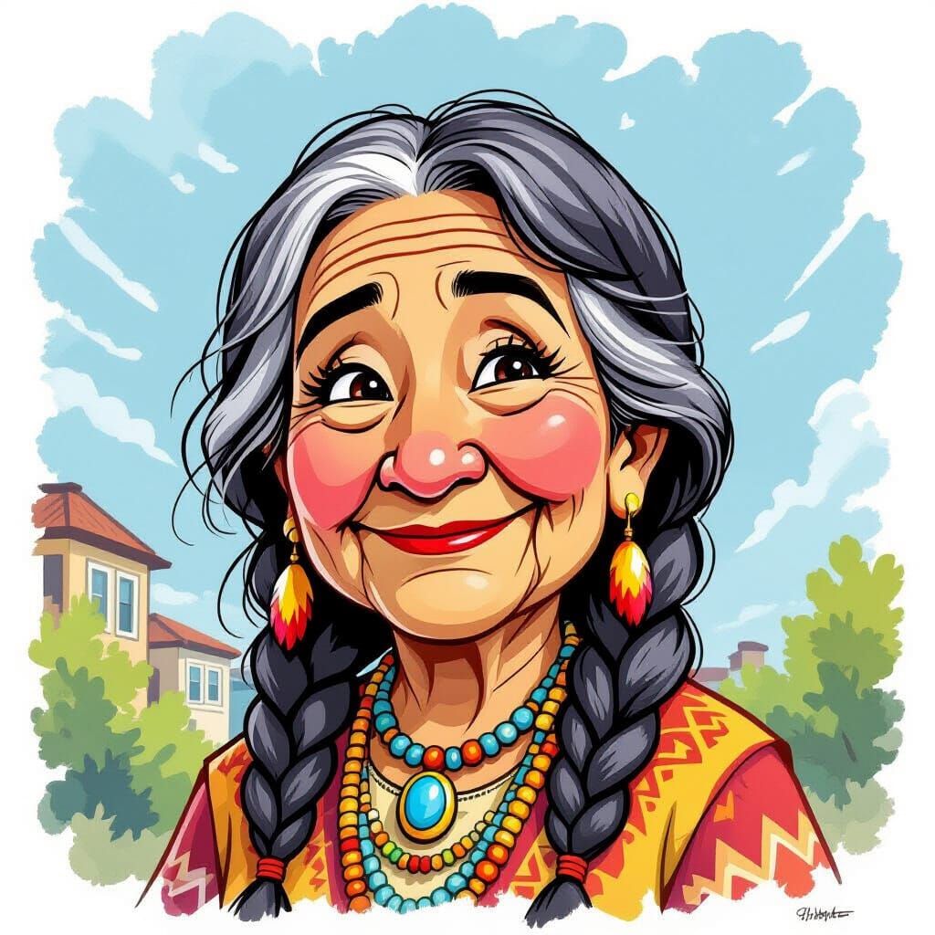California Hippie Grandmother in Simpsons Animation Style