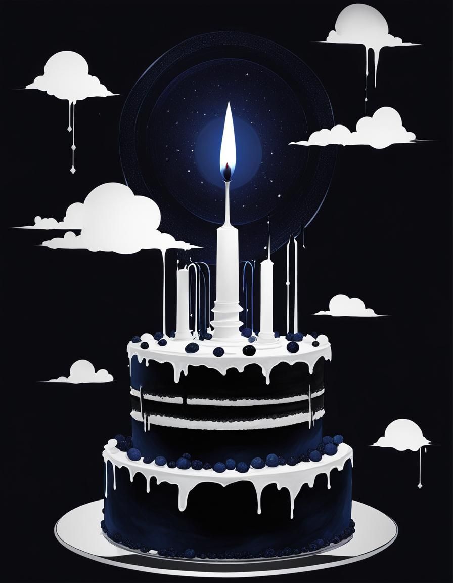 Midnight Blue Void Cake in Manga Art Style