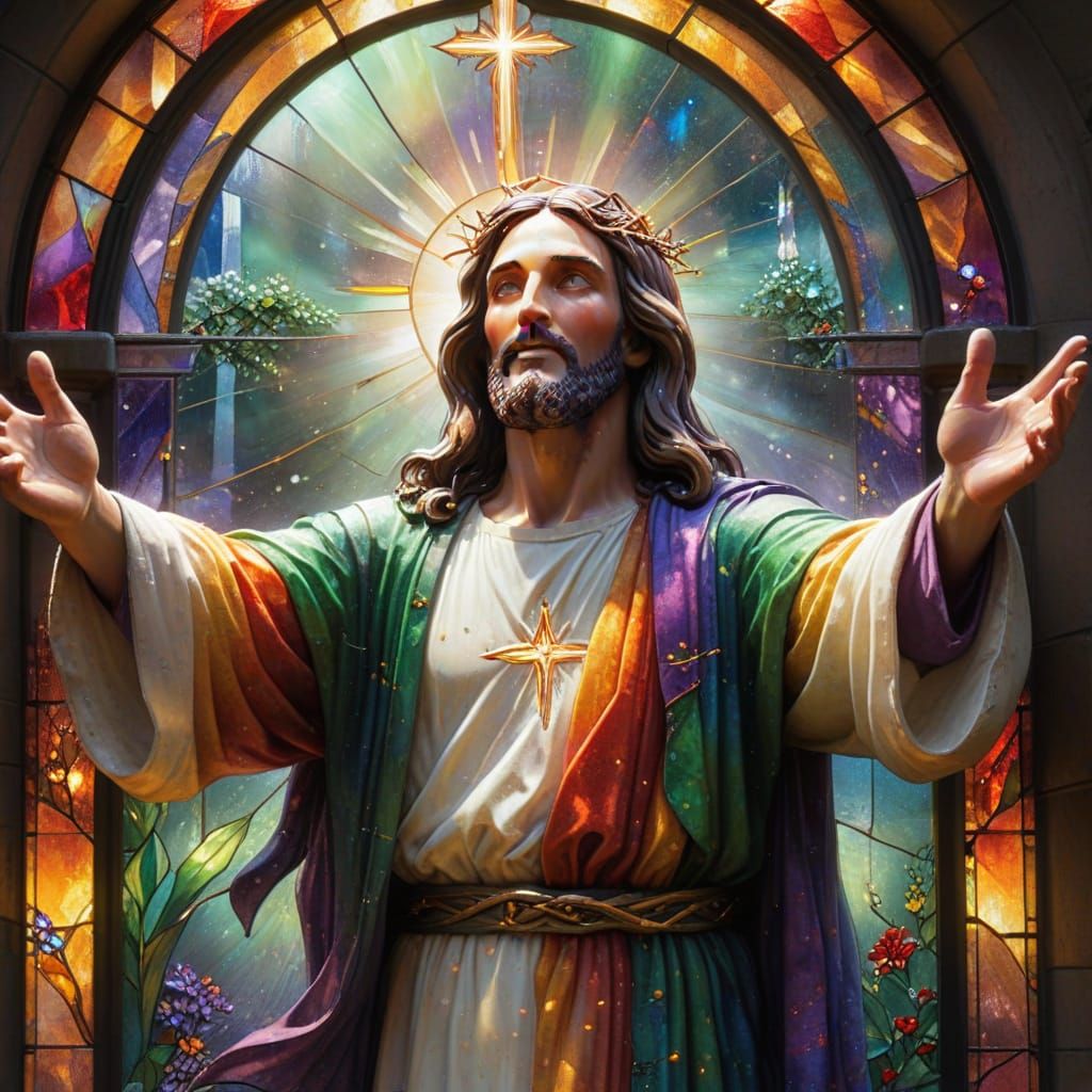 Stained Glass Jesus Window in Ethereal Light
