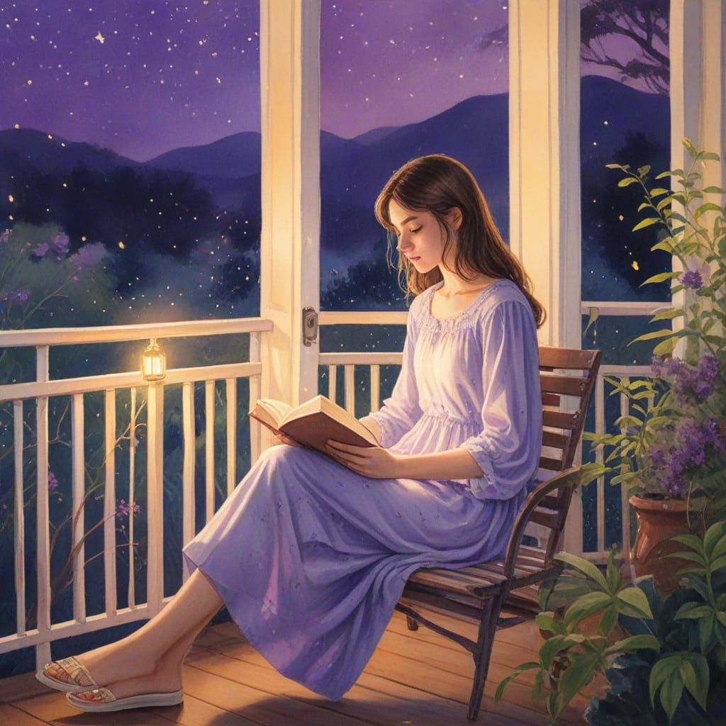 Ghibli-Inspired Cafe Scene with Girl Reading