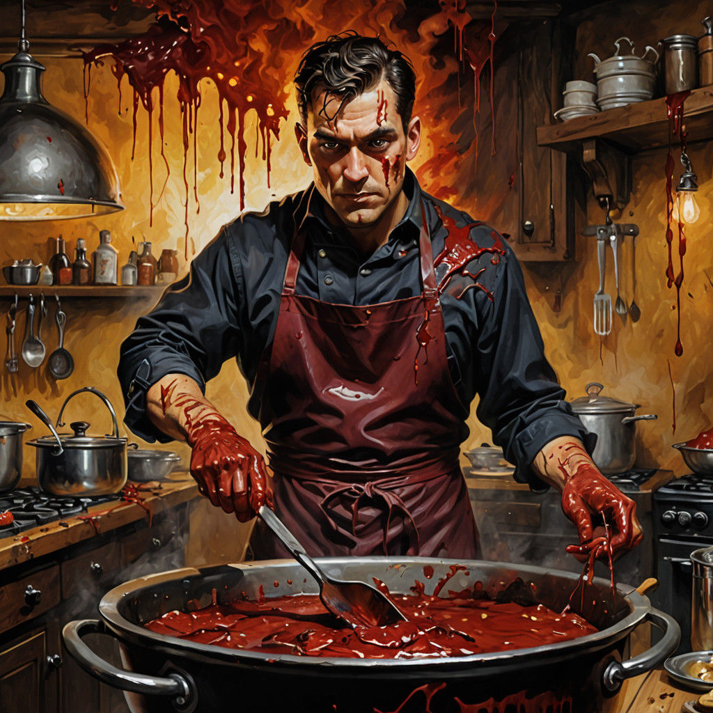 Dark Academia Blood Cooking Oil Painting
