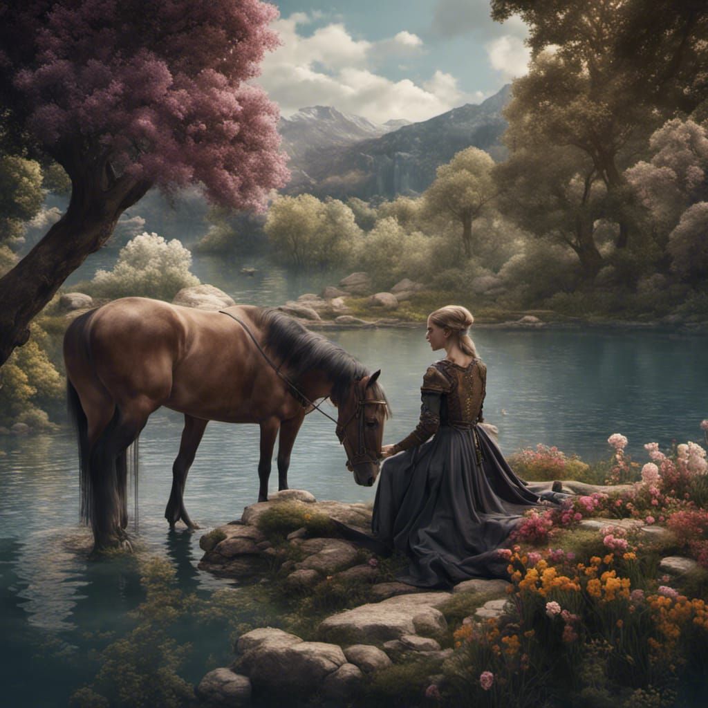 Medieval Woman at Lake: Fantasy Concept Art