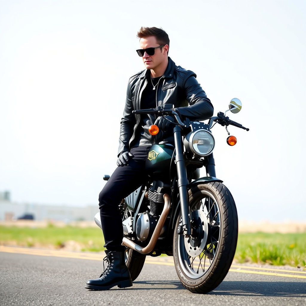 Man in Motorcycle Jacket and Sunglasses
