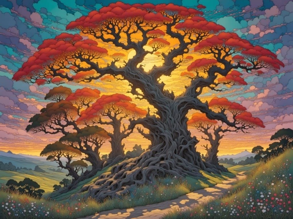 Surreal Landscape in Art Nouveau Style