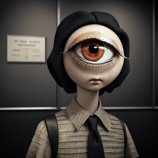 Surreal Giant Eyeball Kid in Photorealistic School
