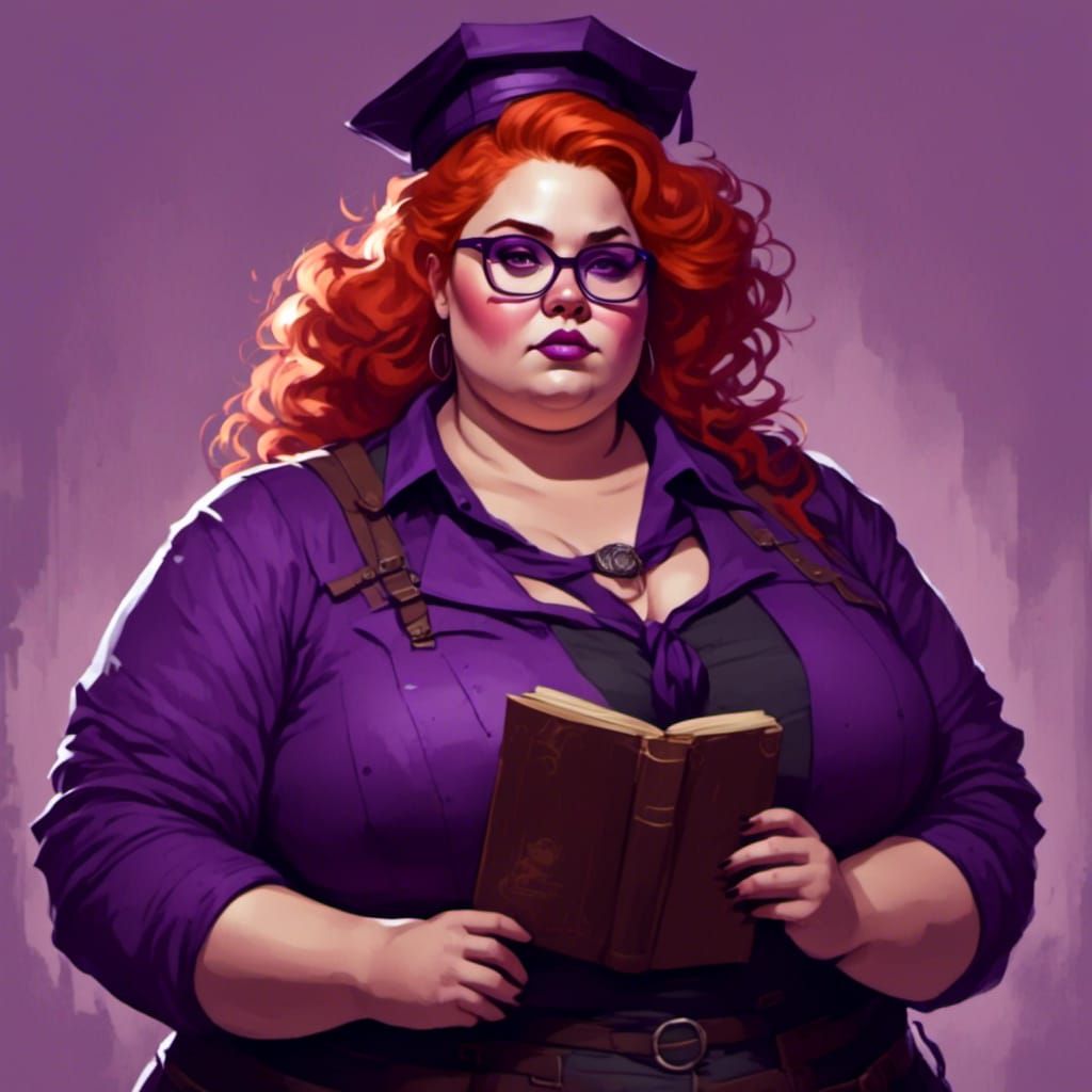 Purple-Haired Girl with Book: Detailed Digital Portrait