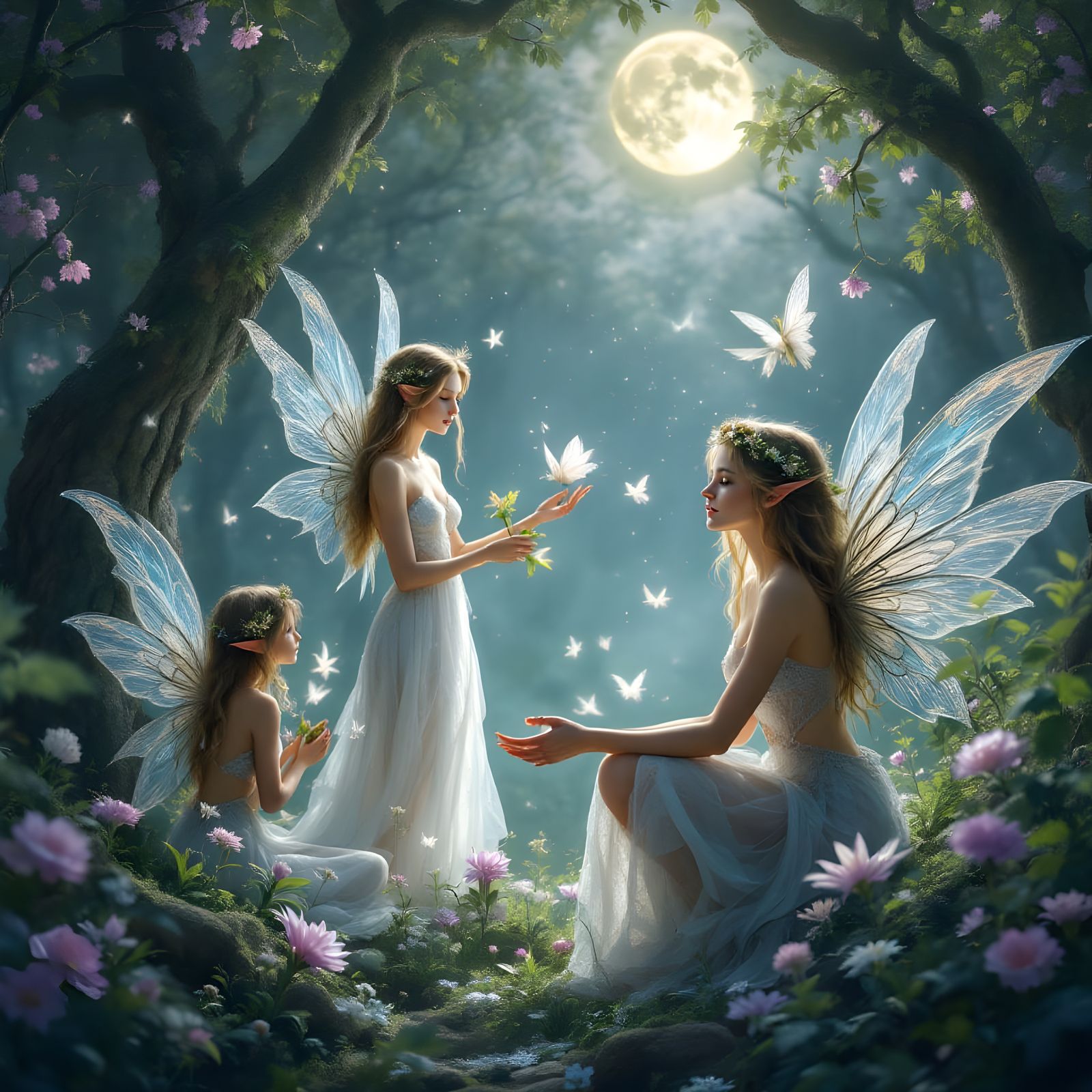 Enchanted Elves Gather Under the Radiant Full Moon