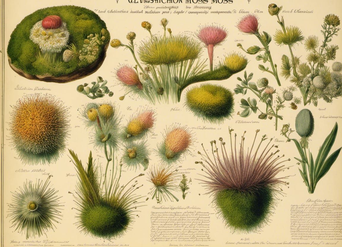 Detailed Scientific Illustration of Pincushion Moss