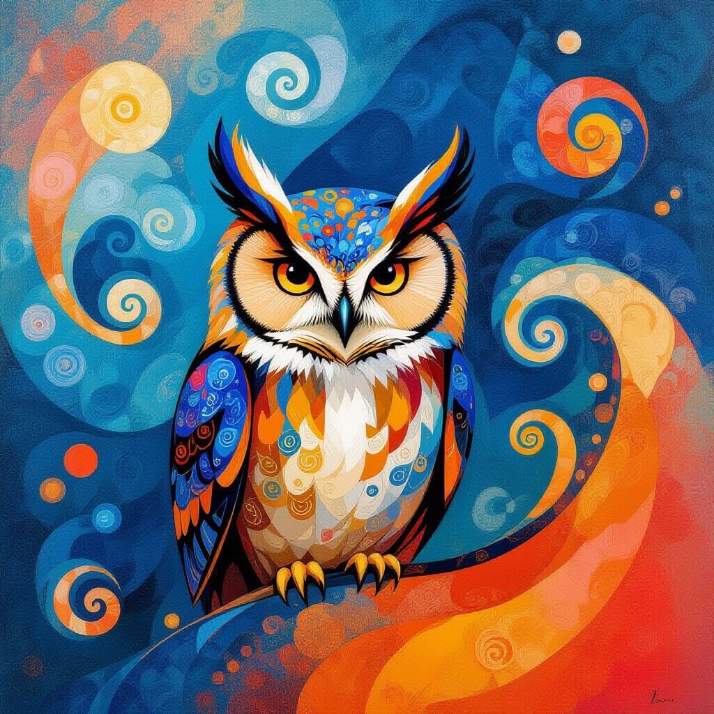 Mystical Owl in Vibrant Abstract Art