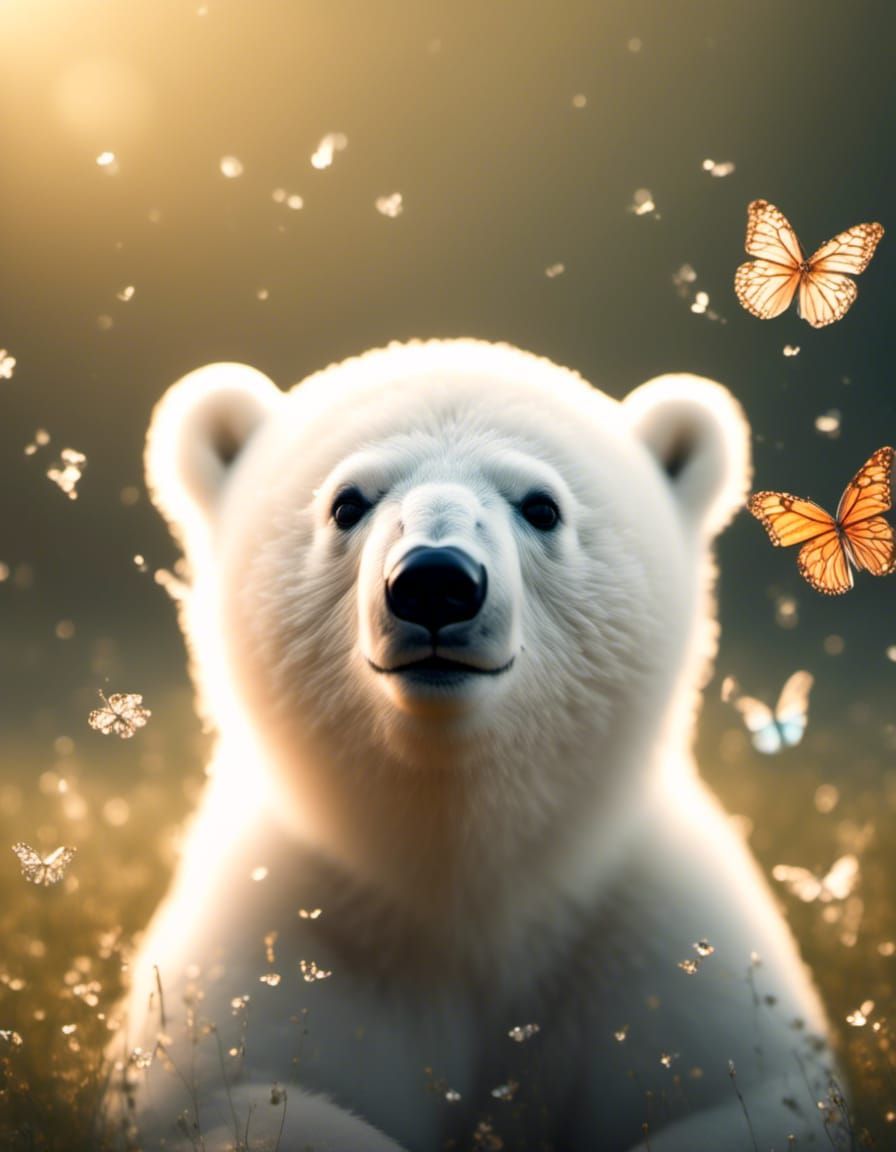 Cute Polar Bear Cub Portrait in Microphotography Style