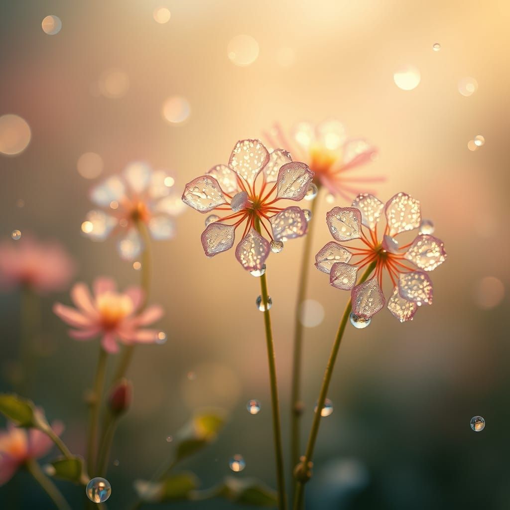 Surreal Dew-Kissed Blooms in Soft Morning Light