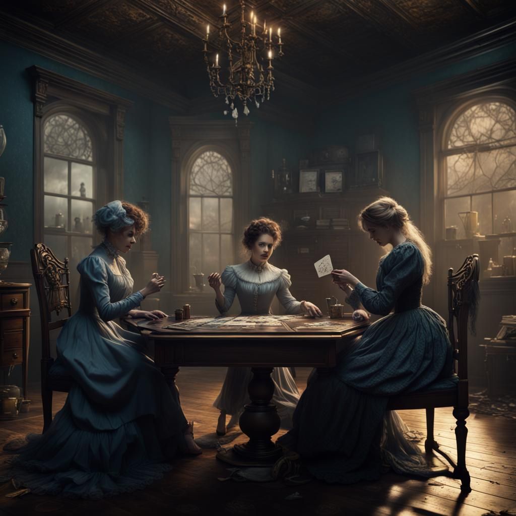 Victorian Ladies Séance: Ghostly Encounter in Matte Painting