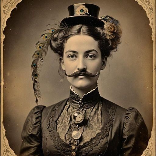Bearded Lady and Peacock in Uberrealistic Steampunk Style