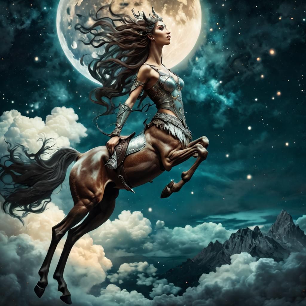 Female Centaur with Antlers Hanging from the Moon