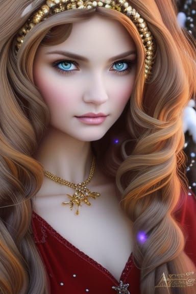 Gorgeous Brunette Portrait in Snow, Hyperrealistic Style