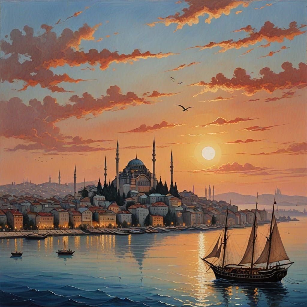 Serenely Majestic Maiden's Tower at Sunset in Istanbul