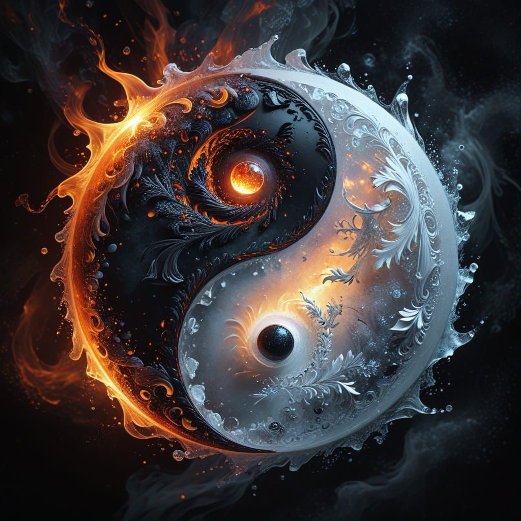 Surreal Yin Yang Symbol: Fire and Ice