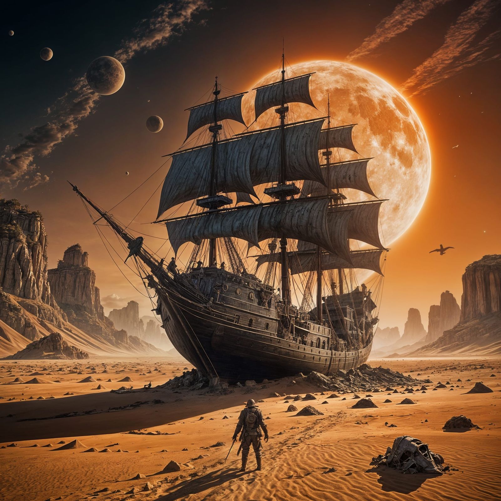 Pirate Ship Wrecked on Alien Dunes