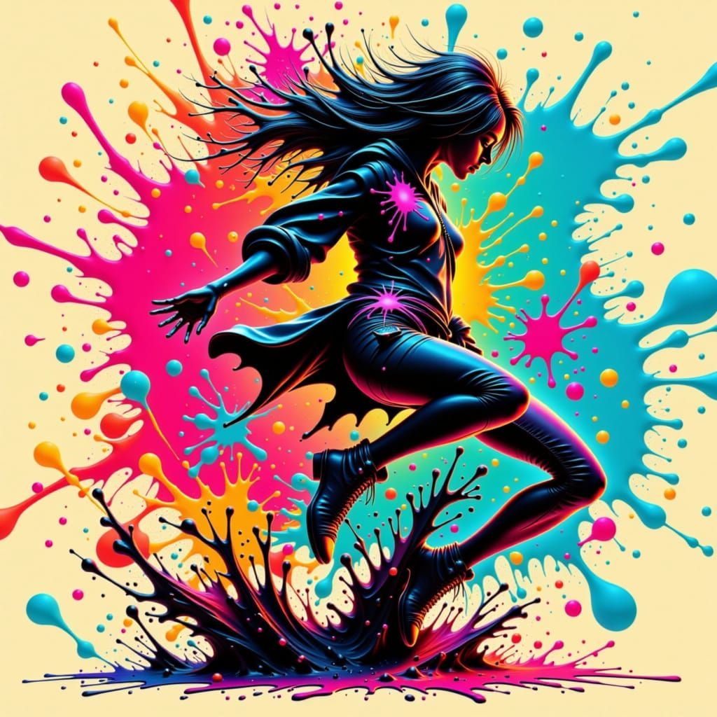 Punk Rock Dancer in Splatter Art Style