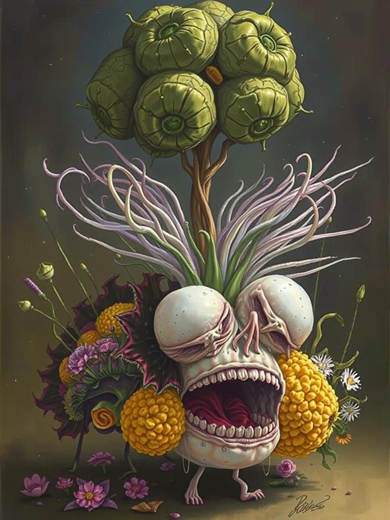 Ethereal Dark Flower Demon Emerges from Shadows in Gothic Oi...