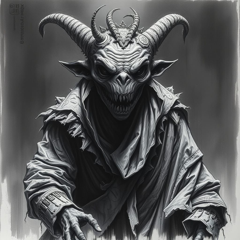 Grotesque Monster in Dark Charcoal Drawing Style