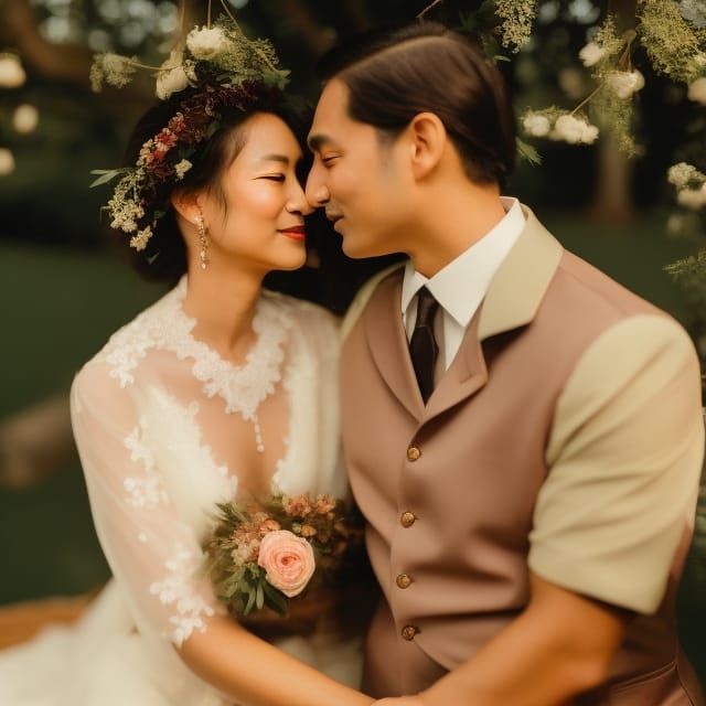 Romantic Couple in Garden as Impressionist Oil Painting