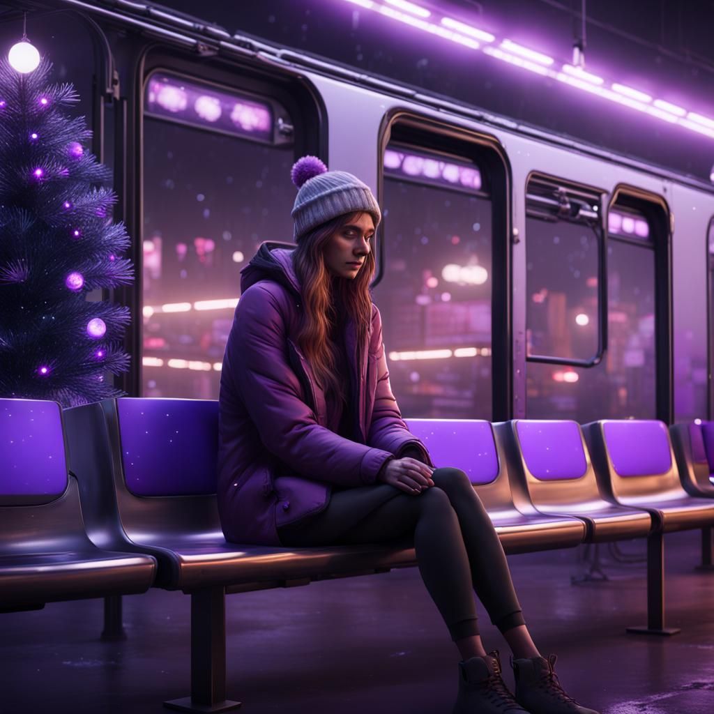 Sad Woman at Bus Station: Matte Painting