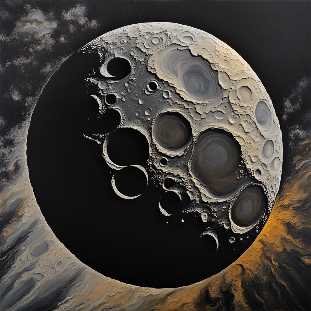 Moon Close-Up in Baroque Acrylic Painting