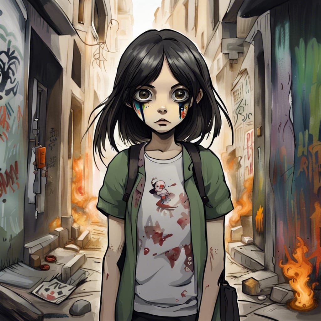 Creepy Girl in Haunted City, Anime Art Style