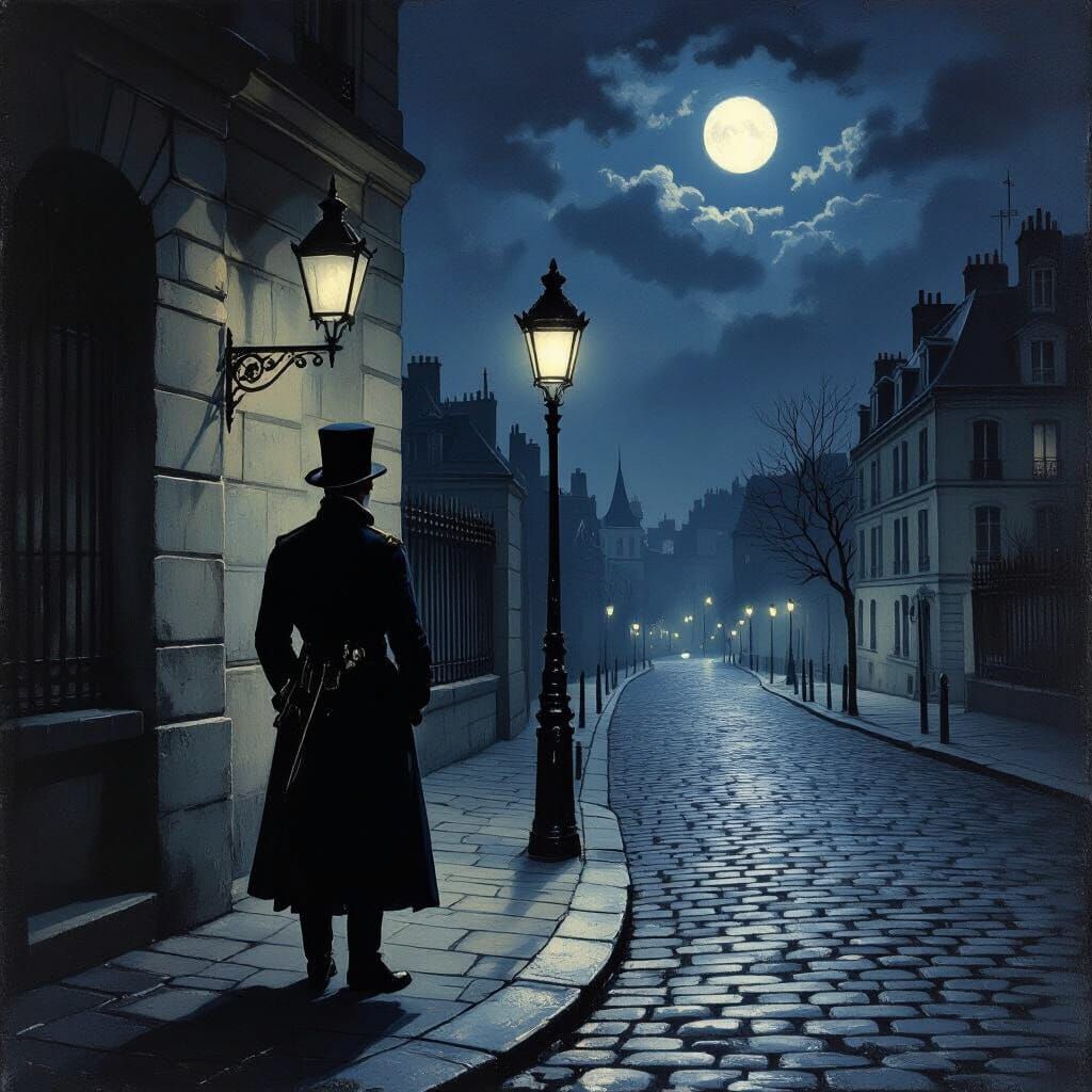Inspector Javert Vigil in Moonless Paris Night