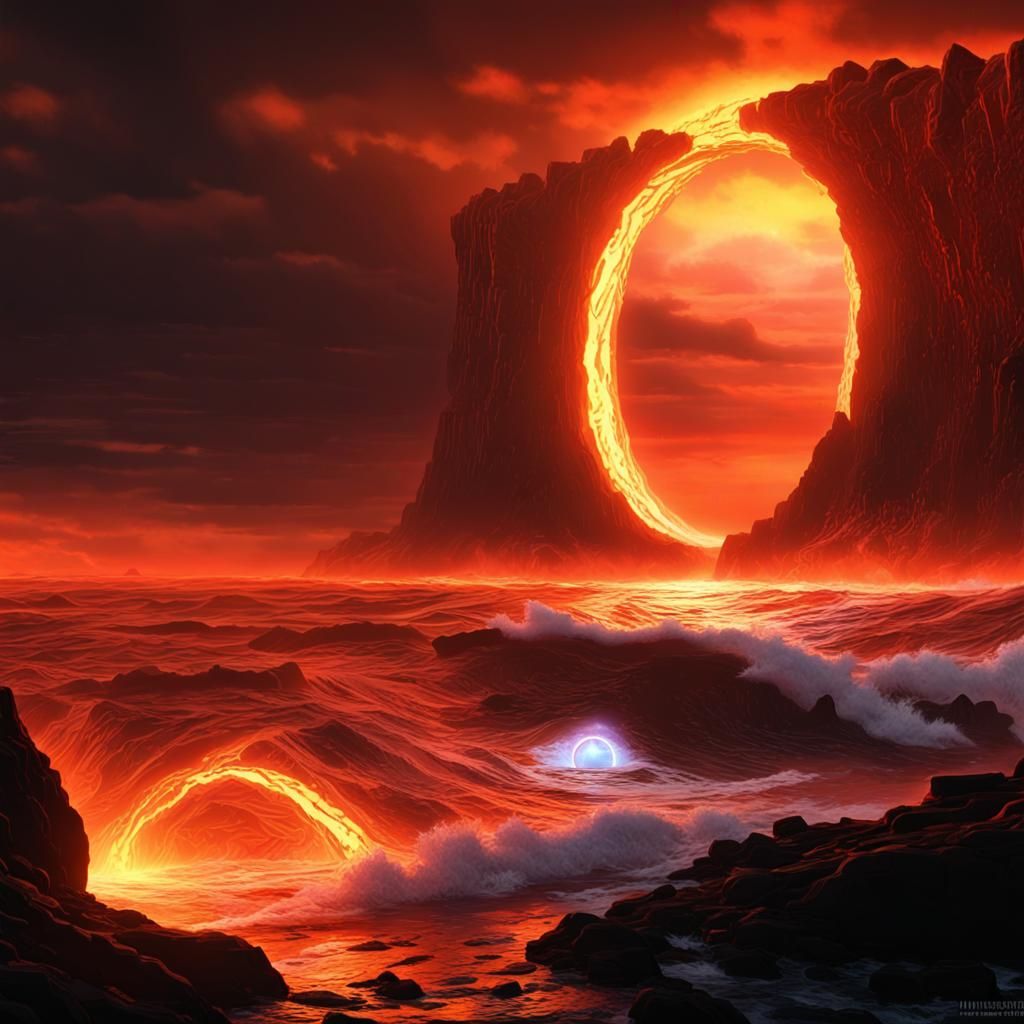 Fiery Ocean Portal in Apocalyptic Digital Art