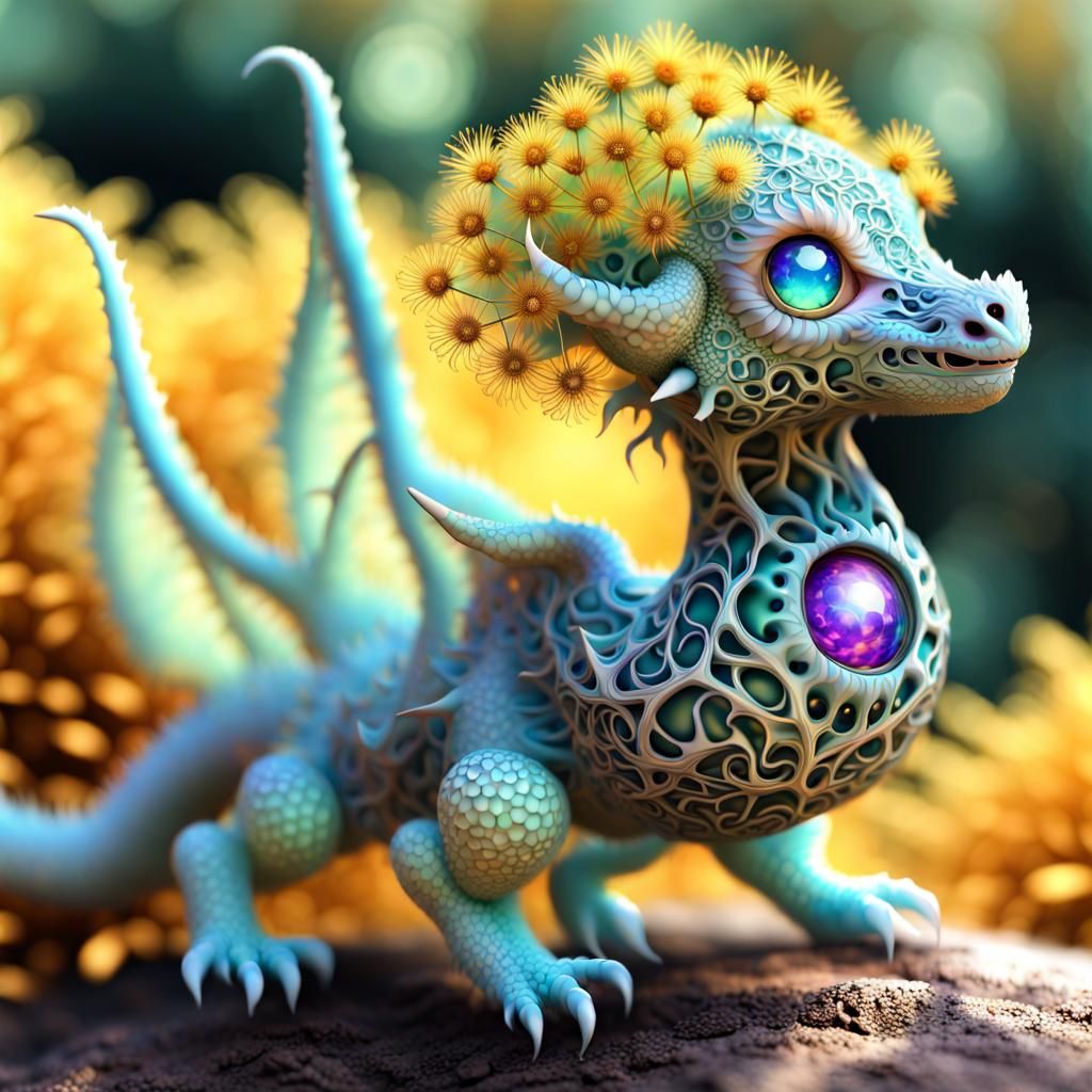 Dandelion Seed Dragon Baby in an Opalescent Biodome