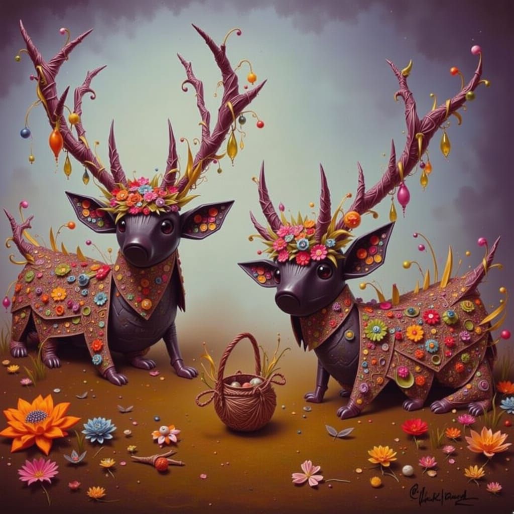 Cute Robots in Flower Garden, Miyazaki-Inspired