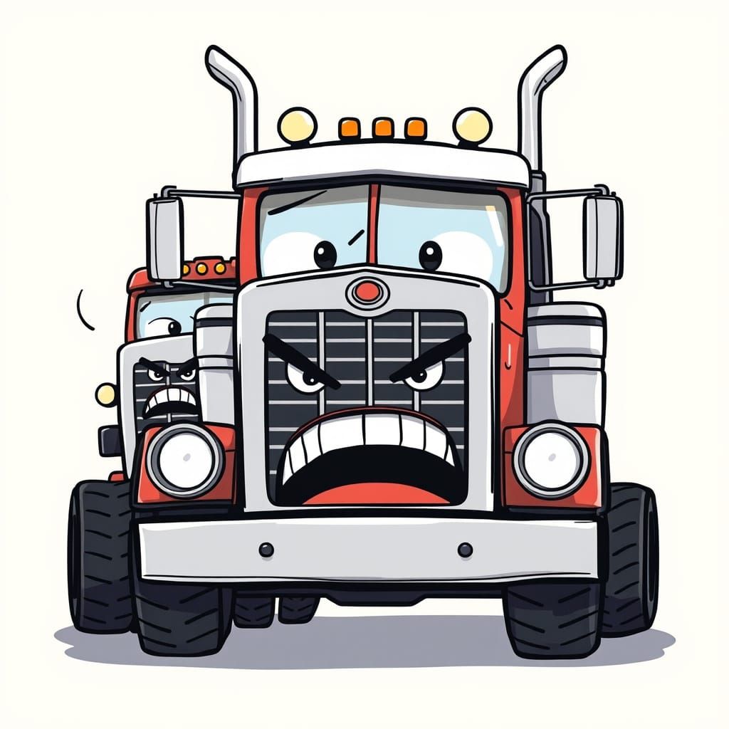 Angry Tractor Trailers in Cartoon Style
