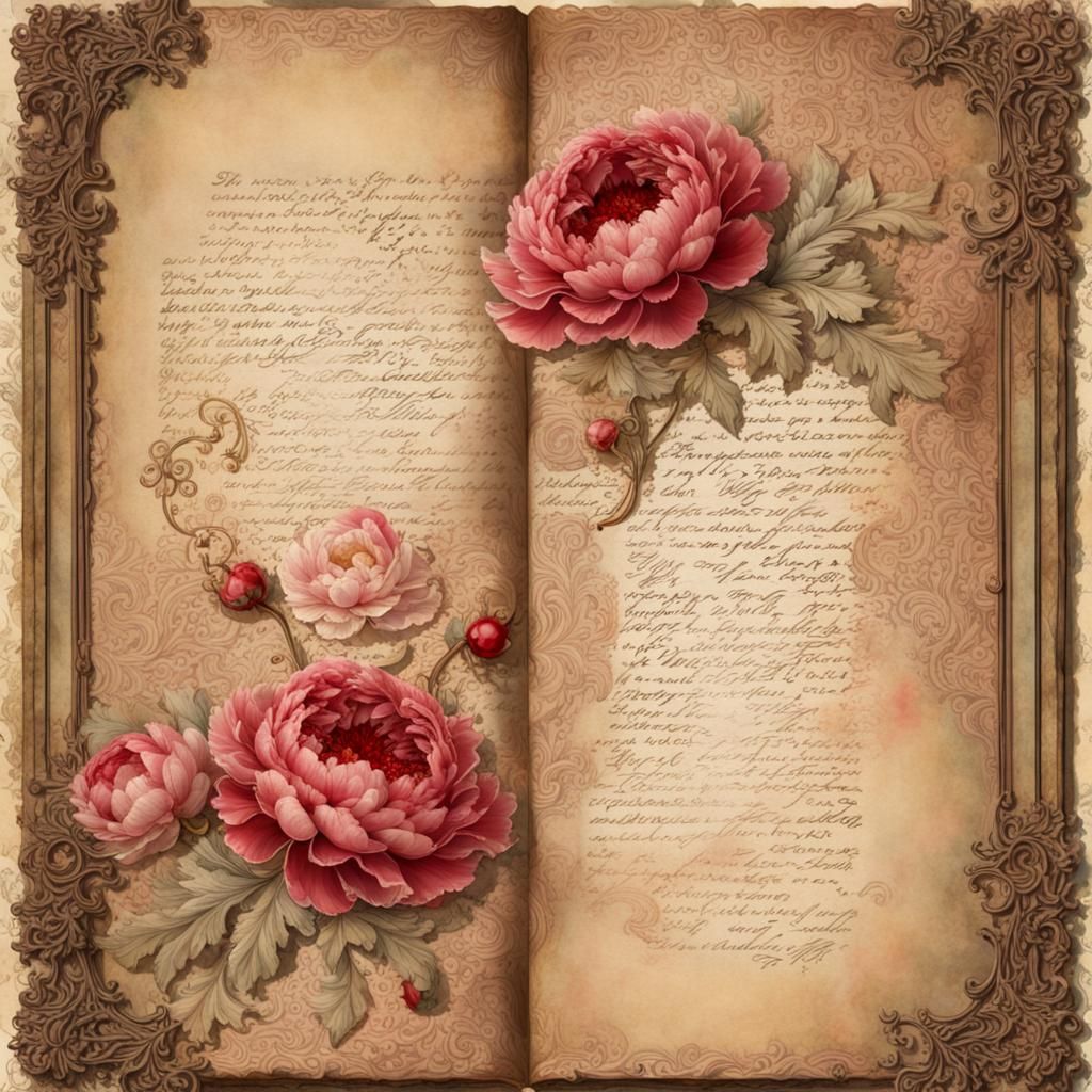 Vintage Peony and Lace Watercolor Art