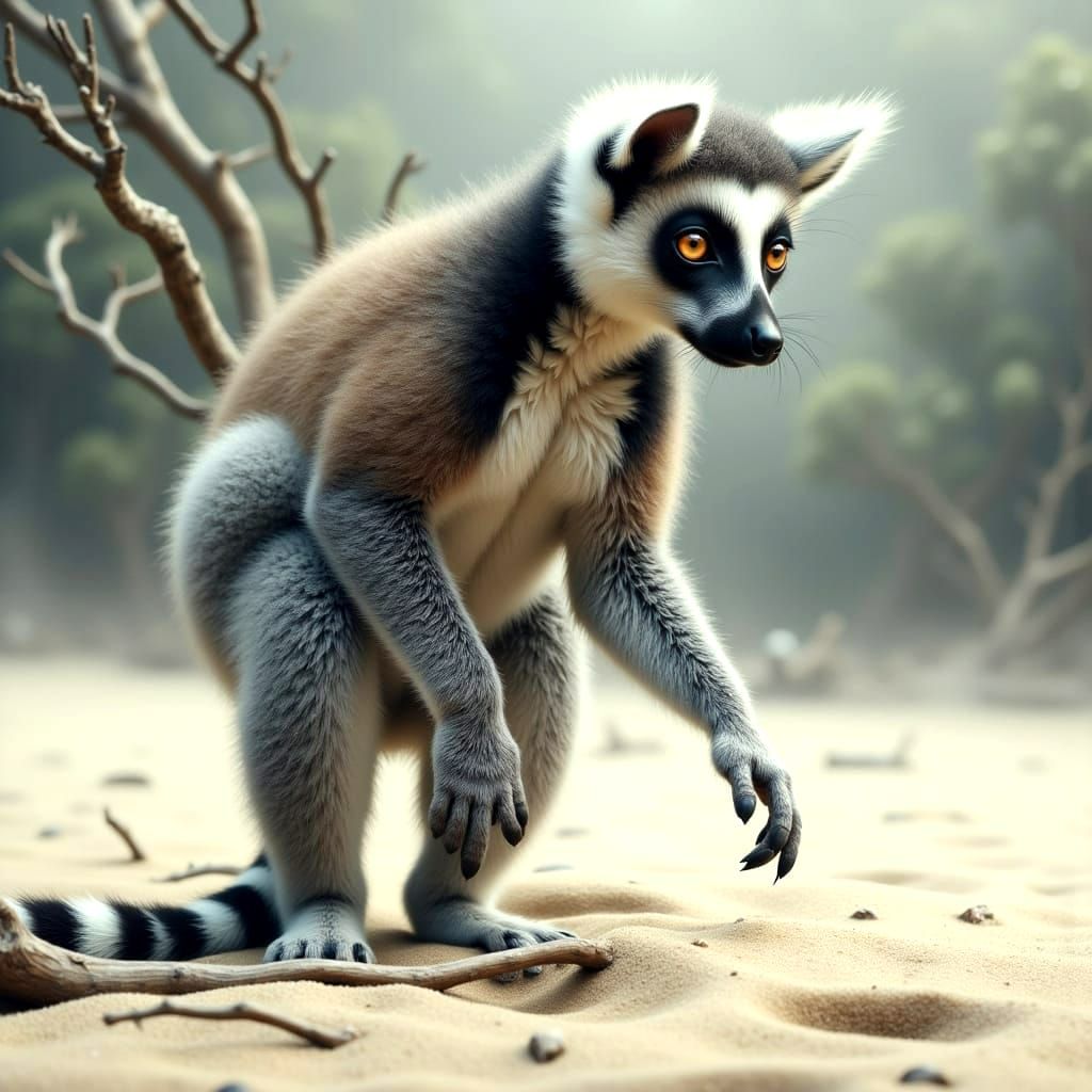 Detailed Lemur Portrait on Madagascar in Hyperrealism