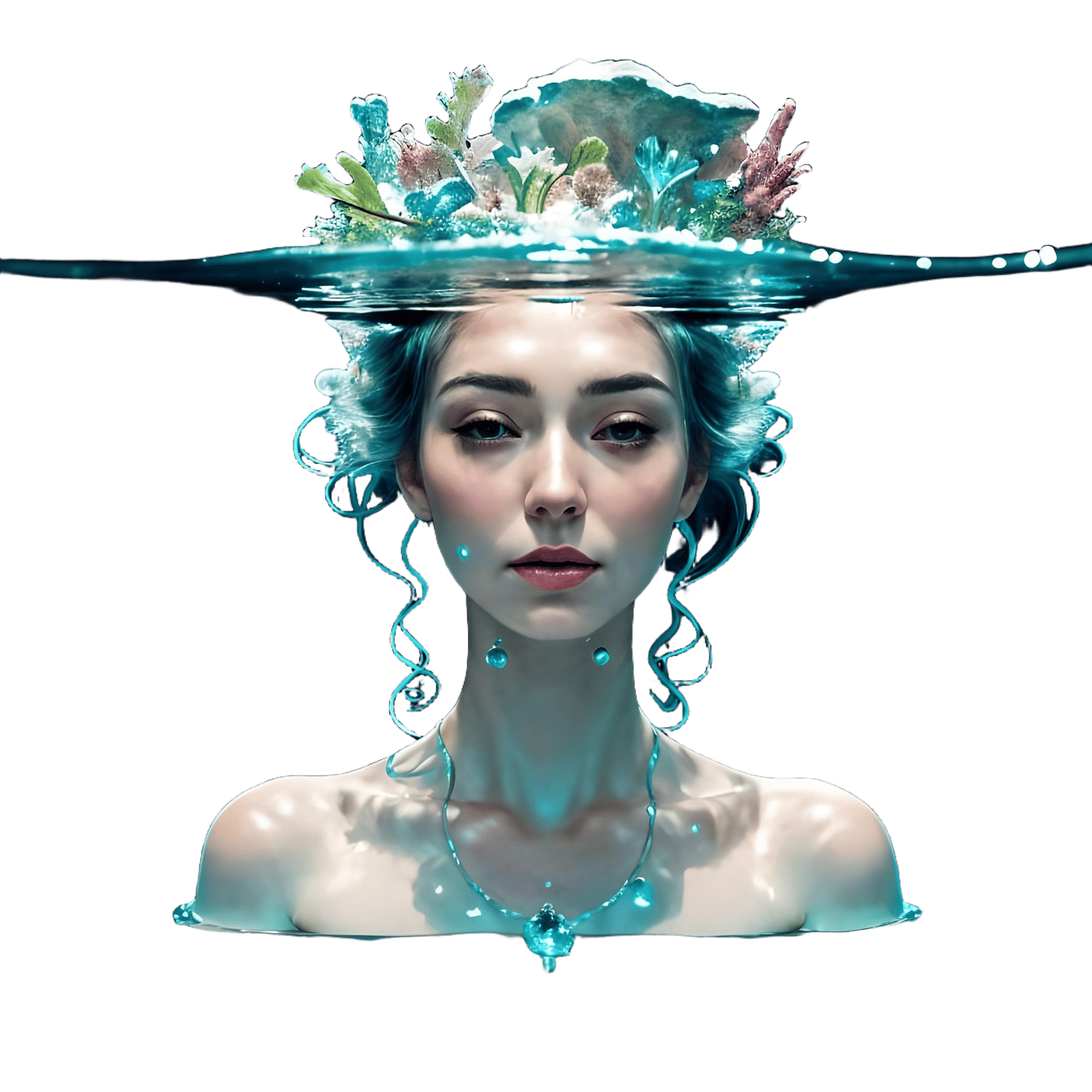 Underwater Portrait of Woman with Water Droplets