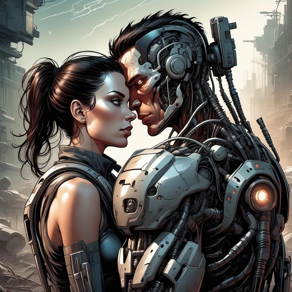 Cyborg Couple in Post-Apocalyptic Comic Art