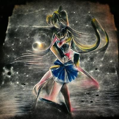 Sailor Moon Dancing Under Stars: Charcoal Art