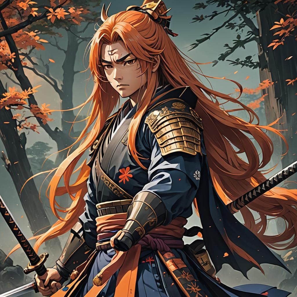 Anime Samurai with Orange Hair, Cel-Shaded Manga Scan