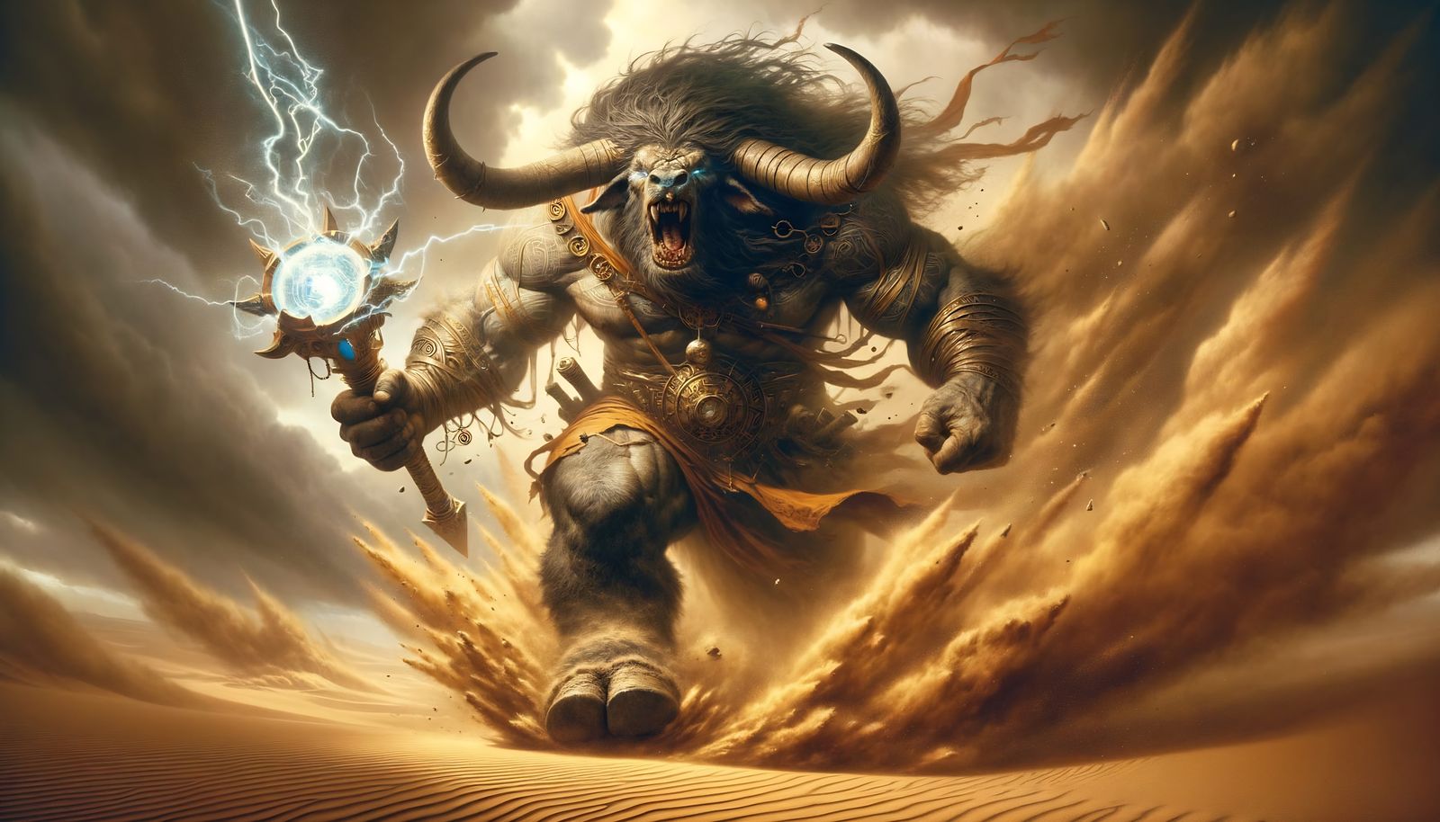Minotaur Wizard in Desert Sandstorm