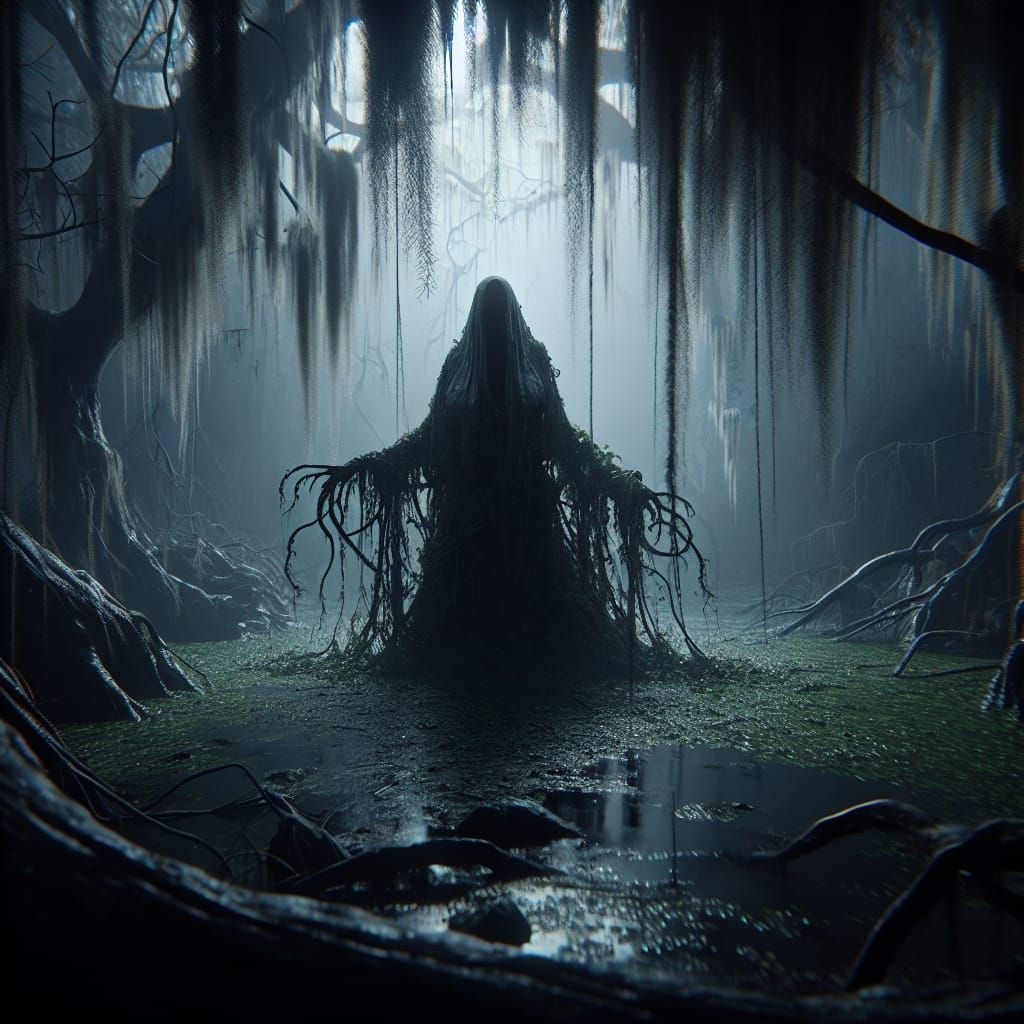 Eerie Swamp Witch in Macabre Digital Art