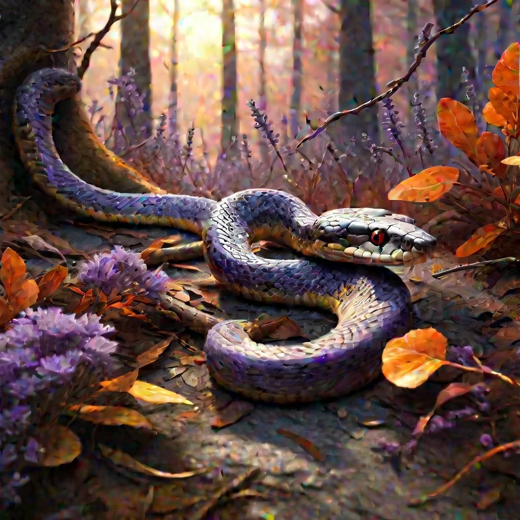 Snake About to Strike Mouse in Autumn Forest