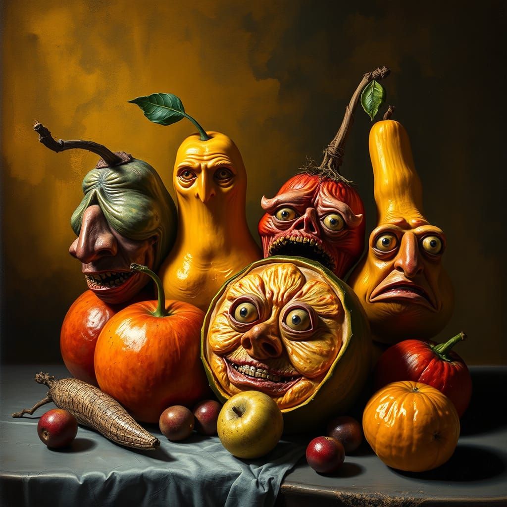 Grotesque Fruits in a Golden Still Life