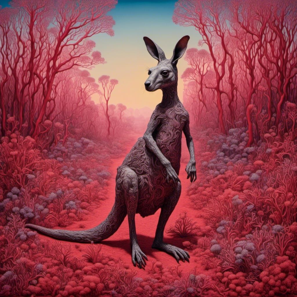 Kangaroo in an Outback Psychedelic Diorama