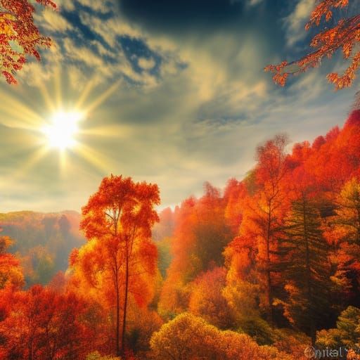 Ethereal Fantasy Landscape with Colorful Autumnal Trees