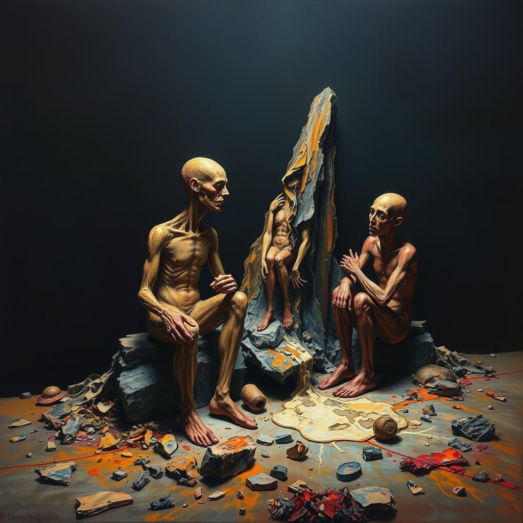 Surrealist Oil Painting of a Crumbling World