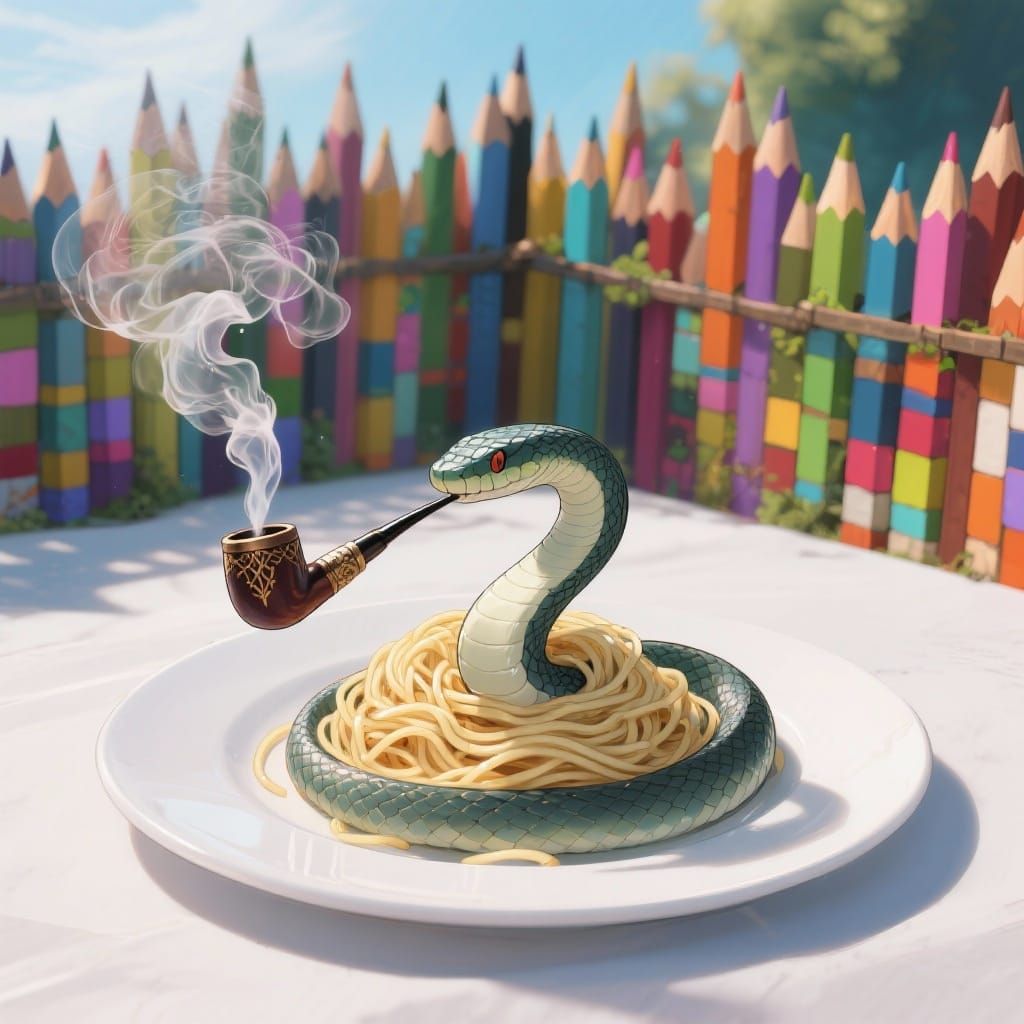 Serpent Smoking Pipe on Spaghetti with Pencil Fence