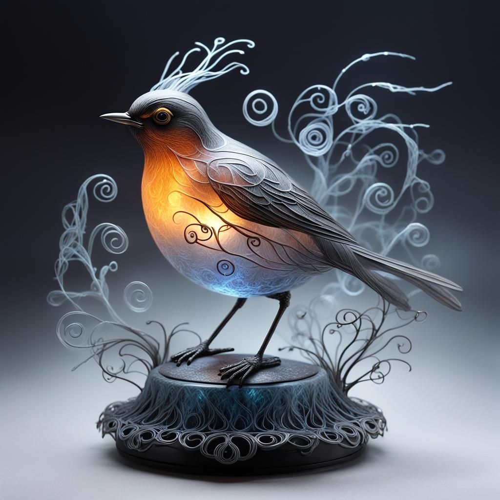 Ethereal Glowing Robin Sculpture in Gothic Style