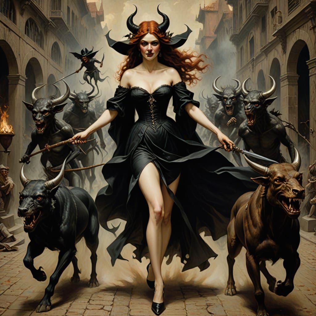 Seductive Nude Witches and Demons, Photorealistic